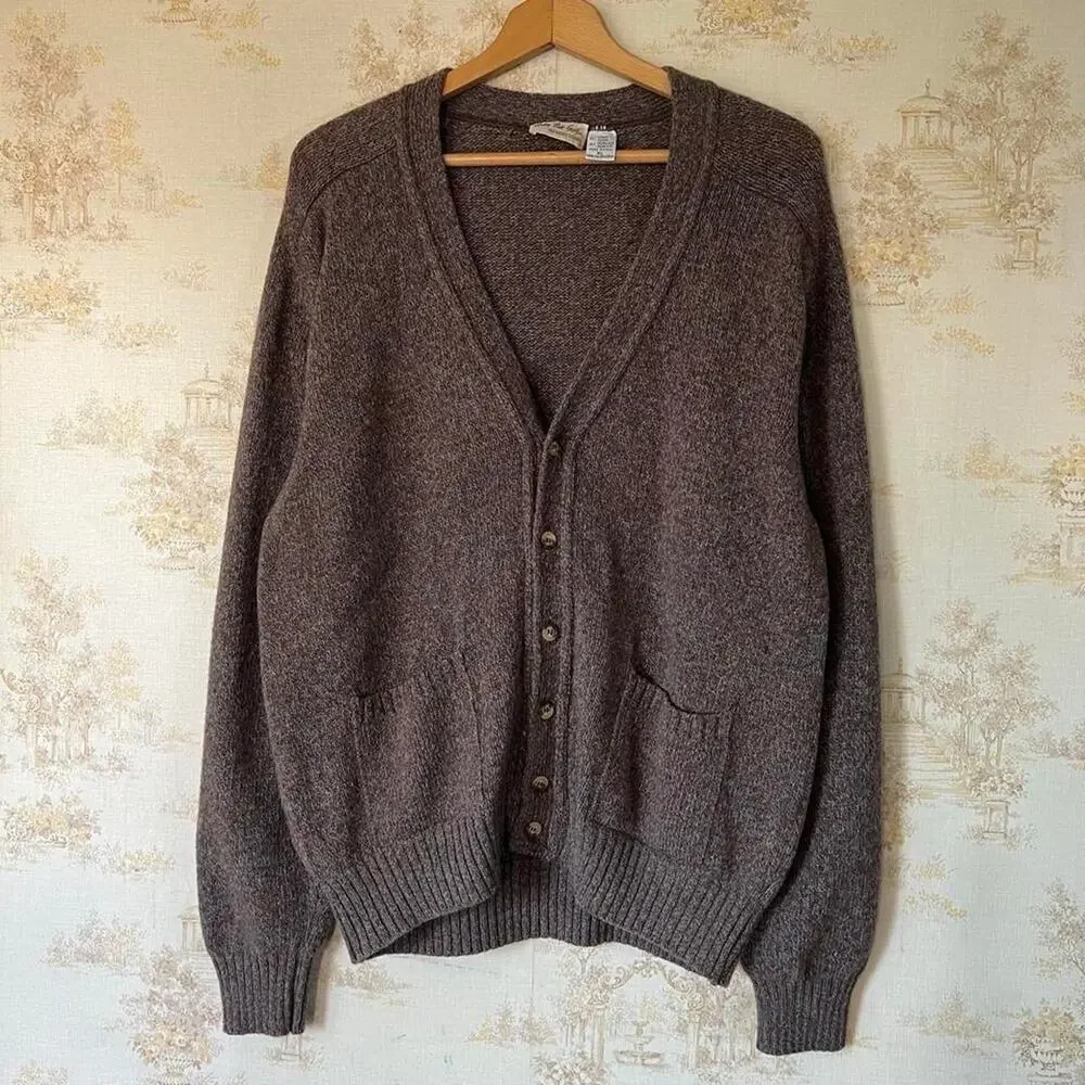 Vintage 80s Marled Knit Sweater | Brown & Blue Wool Blend | Size XL